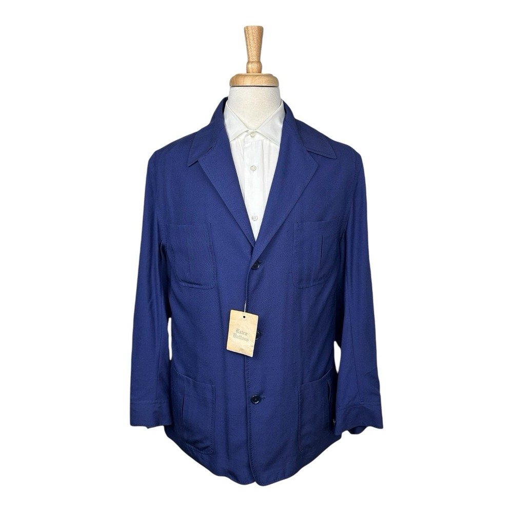 Polo Ralph Lauren Blue Pure Silk VTG 90s Unlined Safari Blazer Size L NWT USA